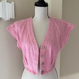 Madewell Denim Cap Sleeve Button Crop Top Jacket Pink Women's 0